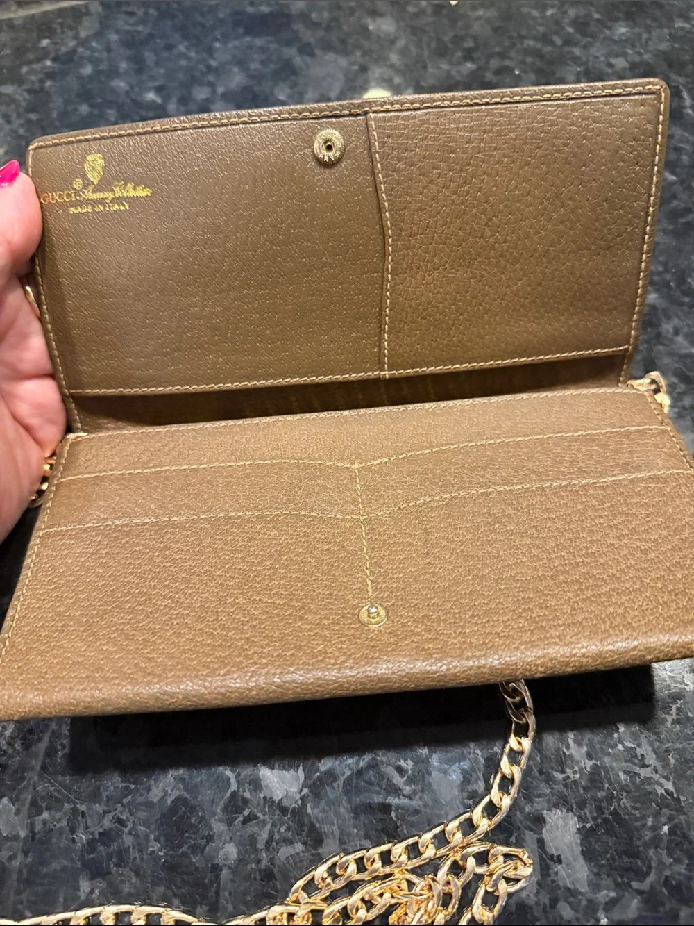 Vintage Gucci GG Monogram Canvas Chain Wallet Clutch Made in Italy